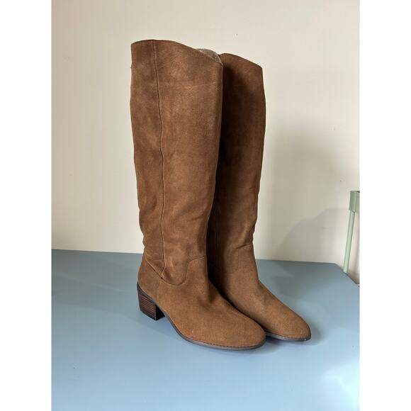 twiggy LONDON Shoes - Twiggy London brown suede tall boots womens 11 small heel pull on some flaws